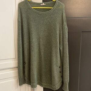 Easel Olive Knit Sweater with Button Accents
